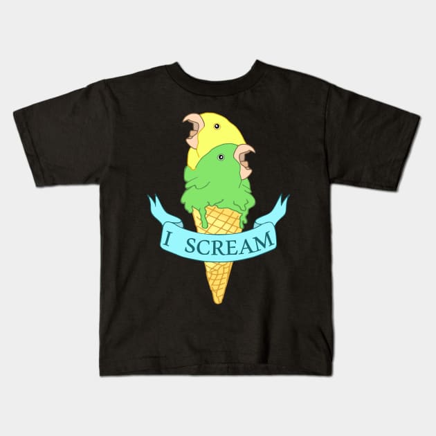 I scream Ice cream Yellow and Green parrotlet Kids T-Shirt by FandomizedRose